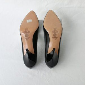 NIB Vintage Black Leather Heels with Patent Toe Caps and Heels